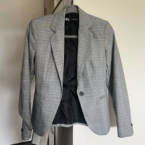 Zara Light Gray Plaid Tailored Blazer